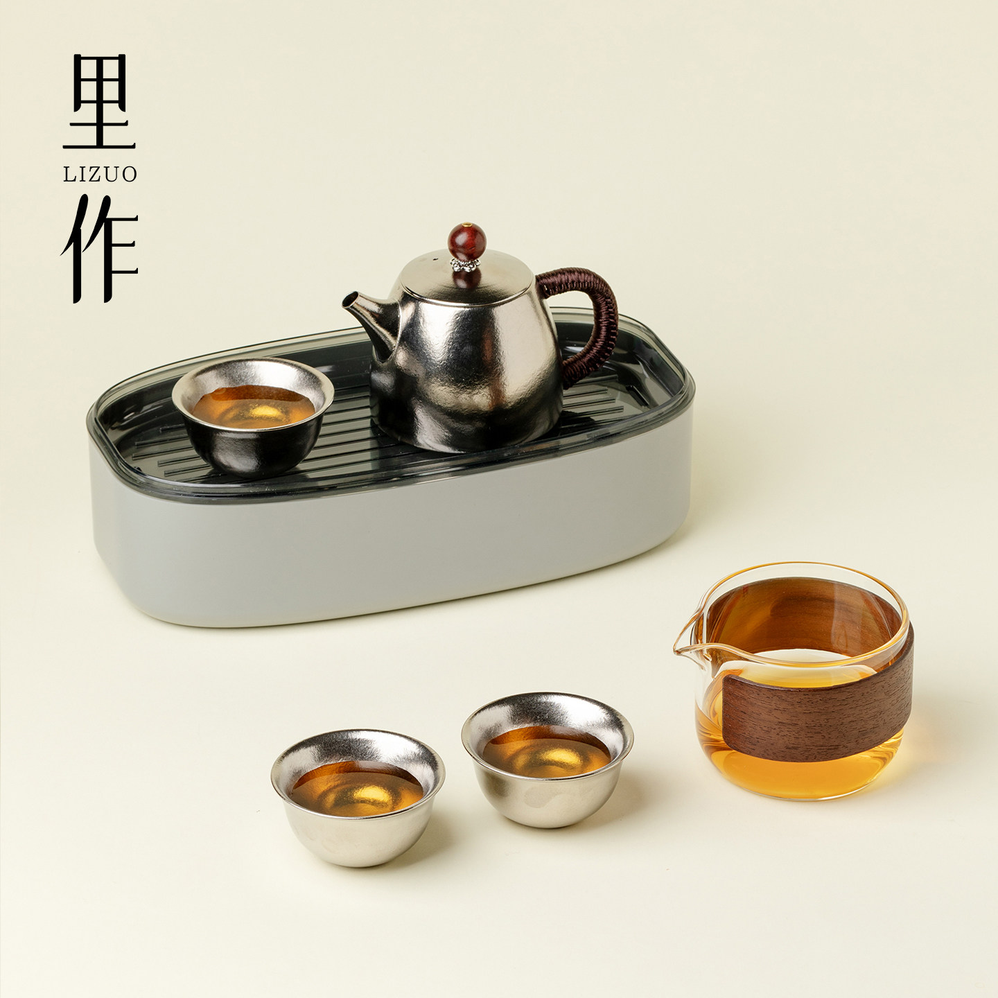 里作纯钛旅行茶具一壶三杯公道杯茶壶套装户外个人便捷式功夫茶具