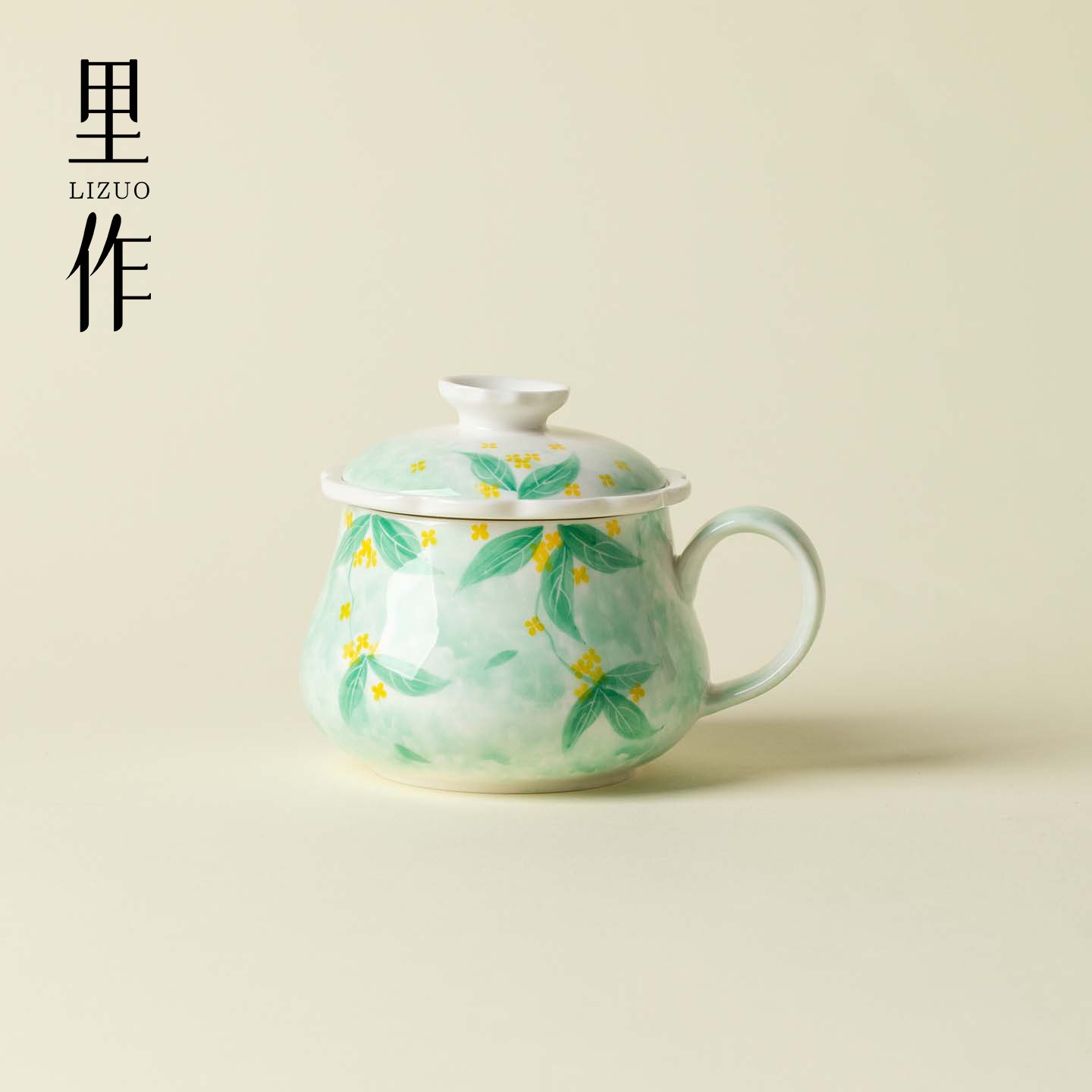 里作纯手绘碧叶金蕊陶瓷马克杯带茶水过滤喝茶杯功夫茶具办公水杯