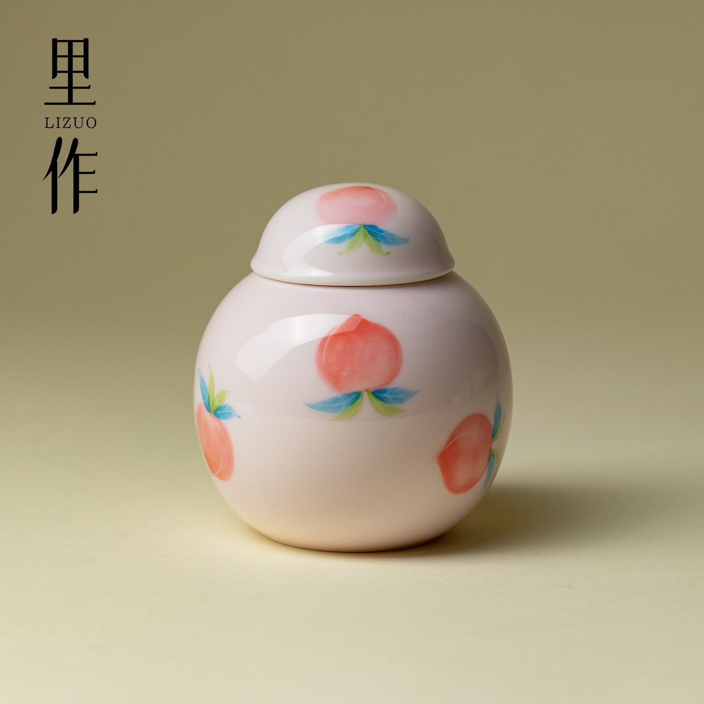 里作 手绘桃子茶叶罐家用密封防潮储存罐陶瓷储存罐小号茶罐茶仓