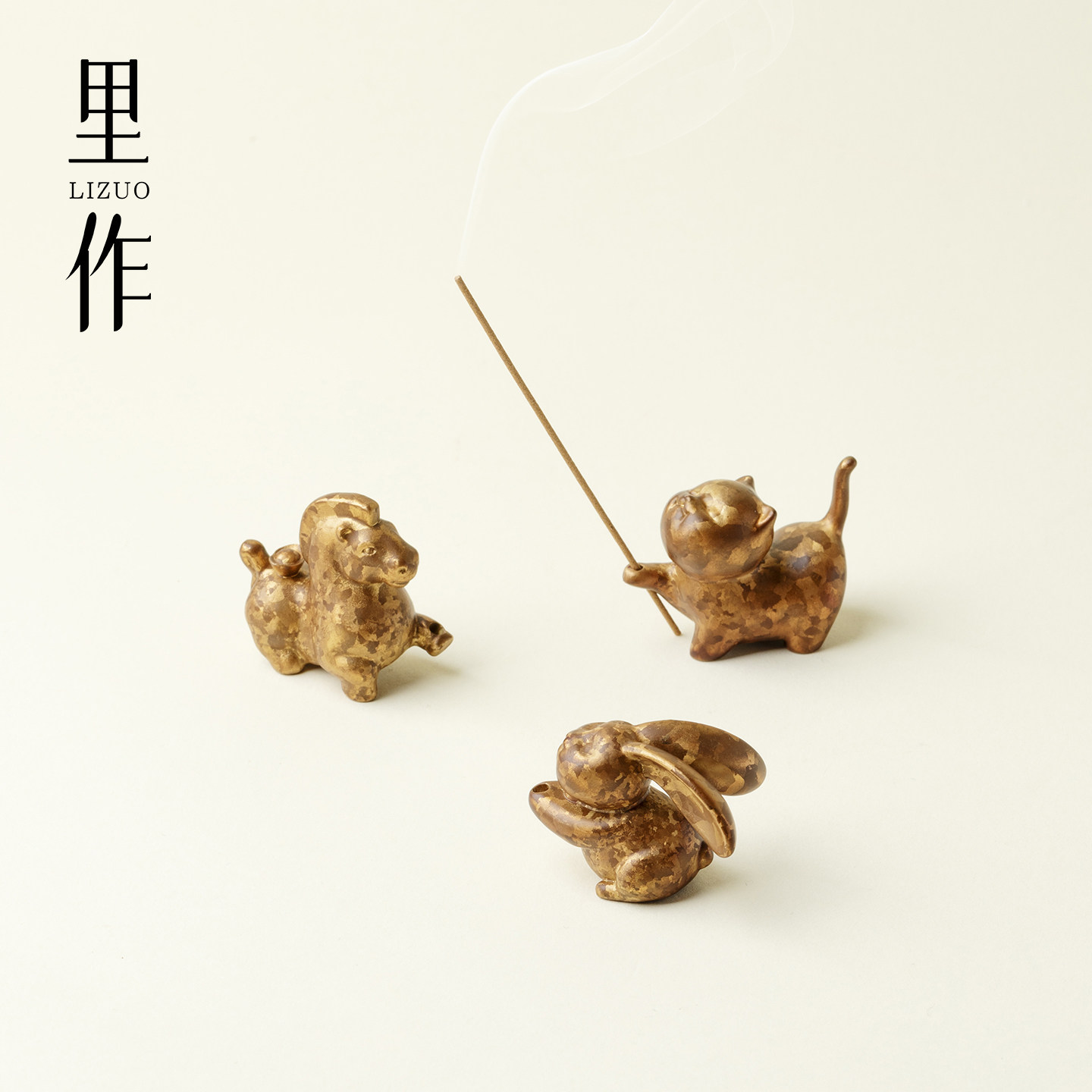 里作 纯铜线香香炉紫铜创意手工马兔香插香座香薰炉小猫茶宠摆件