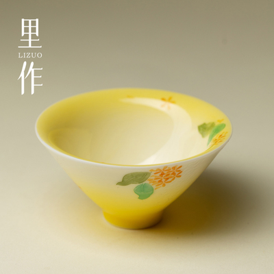里作小清新手绘桂月黄茶杯高端女士主人杯新中式高颜值品茗杯单杯