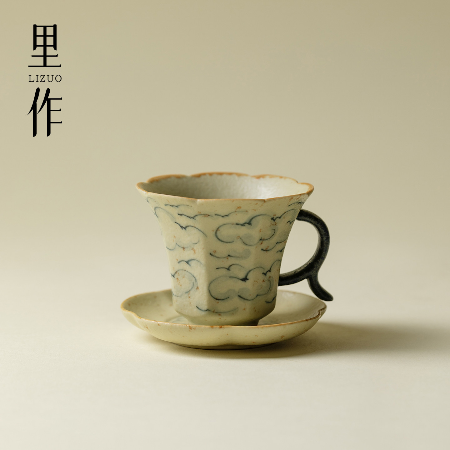 里作青花火石手绘祥云茶杯杯垫套杯高档个人专用主人杯复古品茗杯,餐饮具,茶杯,淘宝优惠券,粉丝福利购,淘宝优惠卷