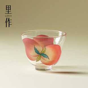 玻璃粉彩手绘春桃主人杯高颜值精致手工女士专用茶杯品茗杯 里作