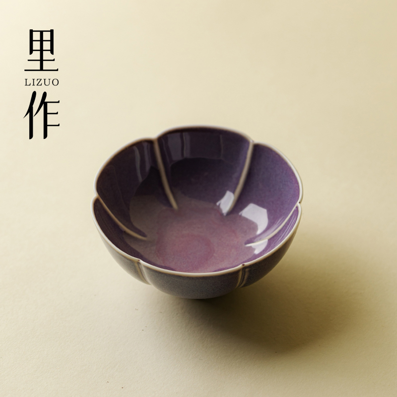 里作窑变釉手工花口主人杯绝绝紫色均窑茶杯功夫茶具品茗杯子单个