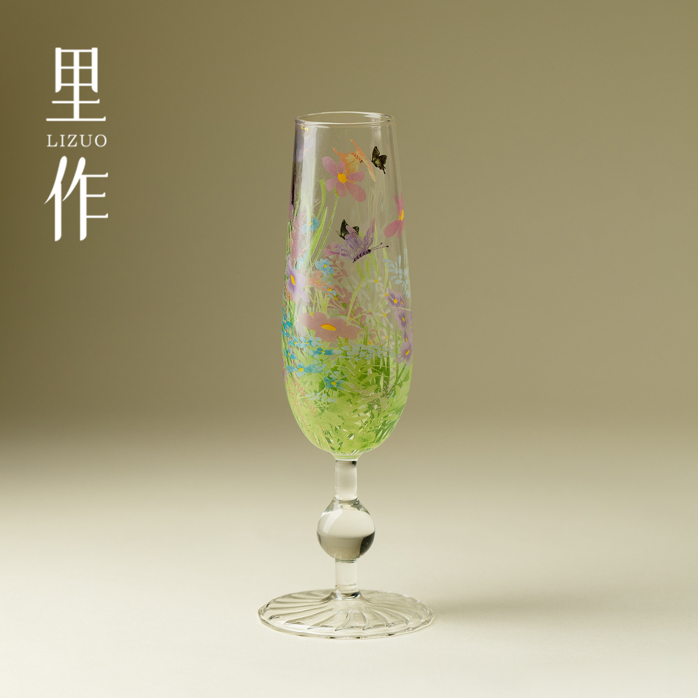 里作 漫花轻奢高脚杯高颜值玻璃杯家用客厅葡萄酒杯透明小众酒杯