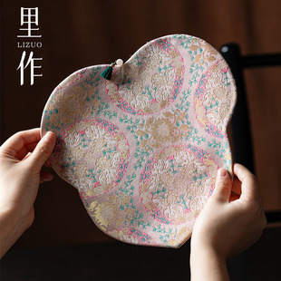 粉色织锦手工茶席带流苏原创桌布茶道茶艺垫子轻奢高端桌旗 里作