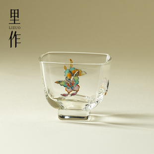 掐丝珐琅彩四方玻璃主人杯高颜值景泰蓝仙女茶杯透明品茗杯 里作