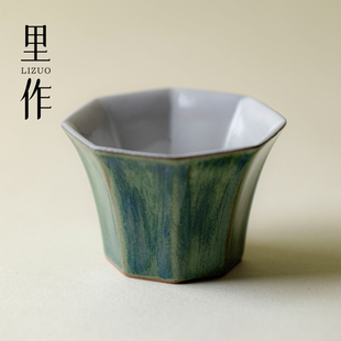 日式 里作 粗陶窑变手工八方茶杯高颜值创意品茗杯功夫茶具主人杯