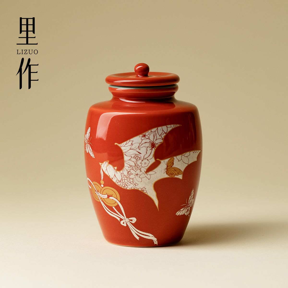里作蝠聚蝶珍陶瓷茶叶罐新中式国潮密封罐高端错金银彩防潮储存罐