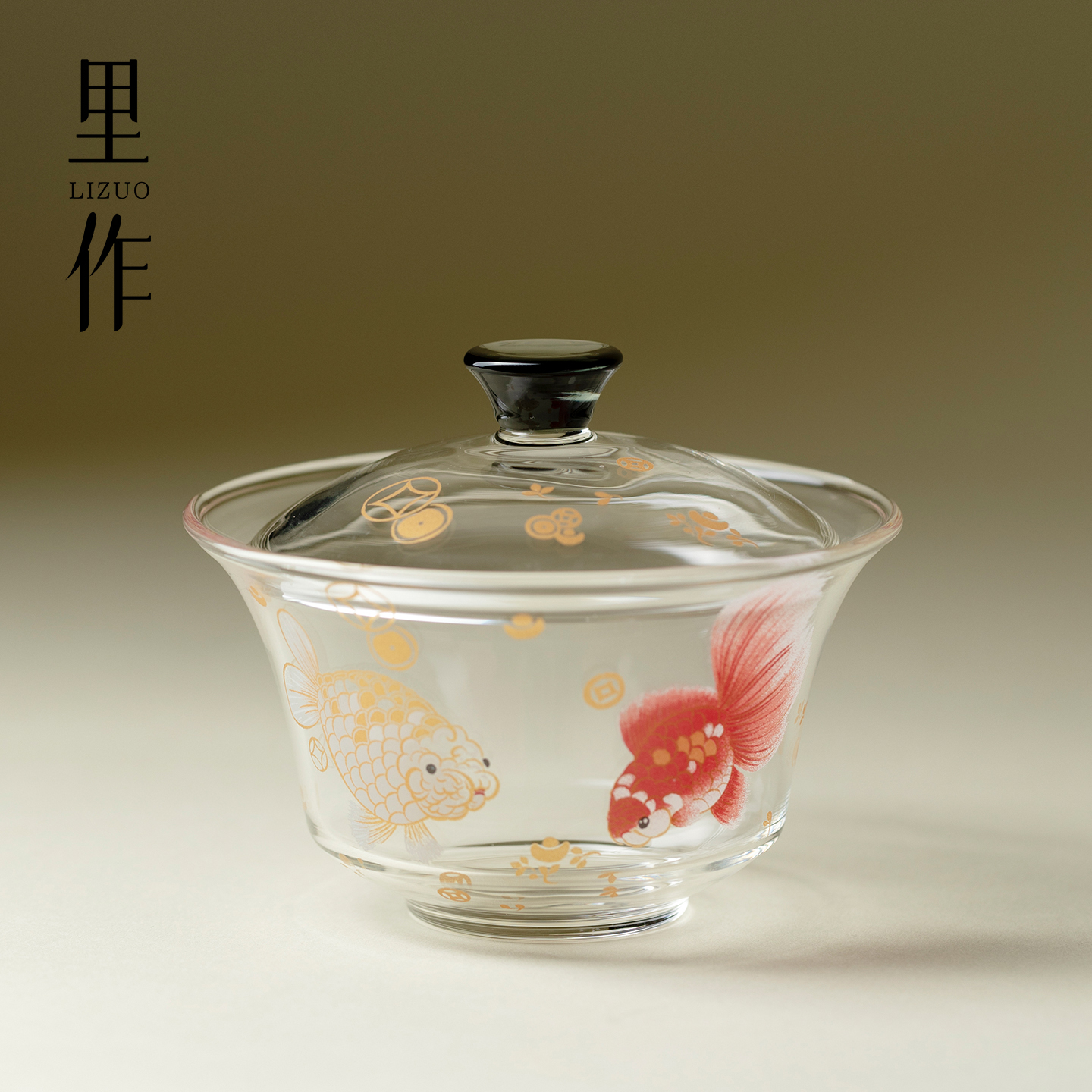 里作 金玉满堂二才盖碗高硼硅玻璃泡茶碗茶杯家用功夫茶具敬茶碗