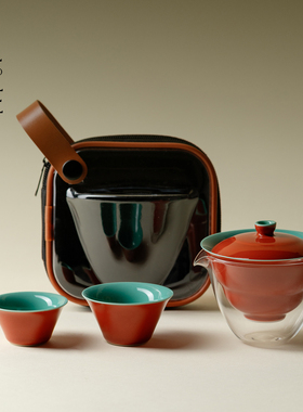 里作 故宫红一壶二杯旅行套组车载便携茶具套装高颜值精致快客杯