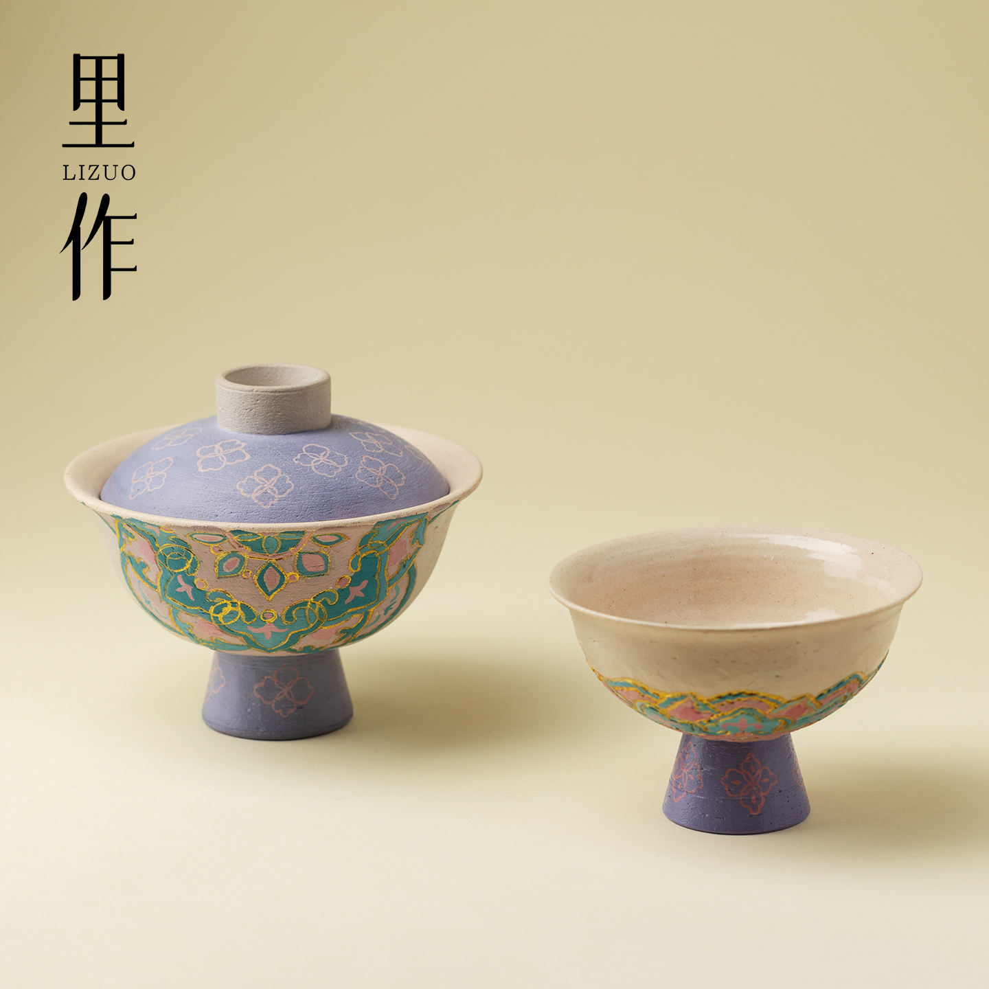 山几由 大漆手绘宝相花盖碗主人杯景德镇创意手工雕刻泡茶碗茶杯