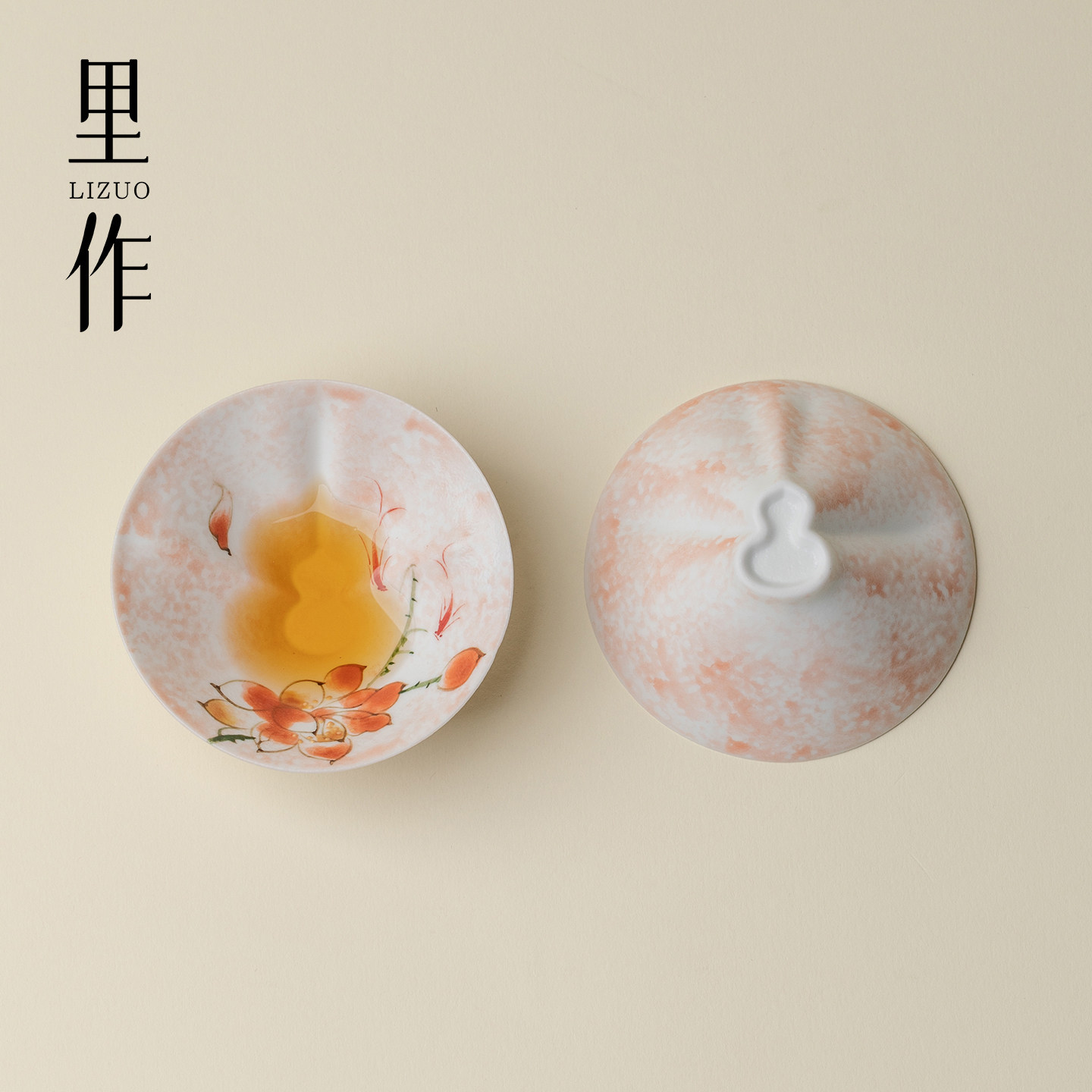 里作中式陶瓷茶杯小清新手绘主人杯雪花白雾粉玉兰福禄乾坤杯单杯