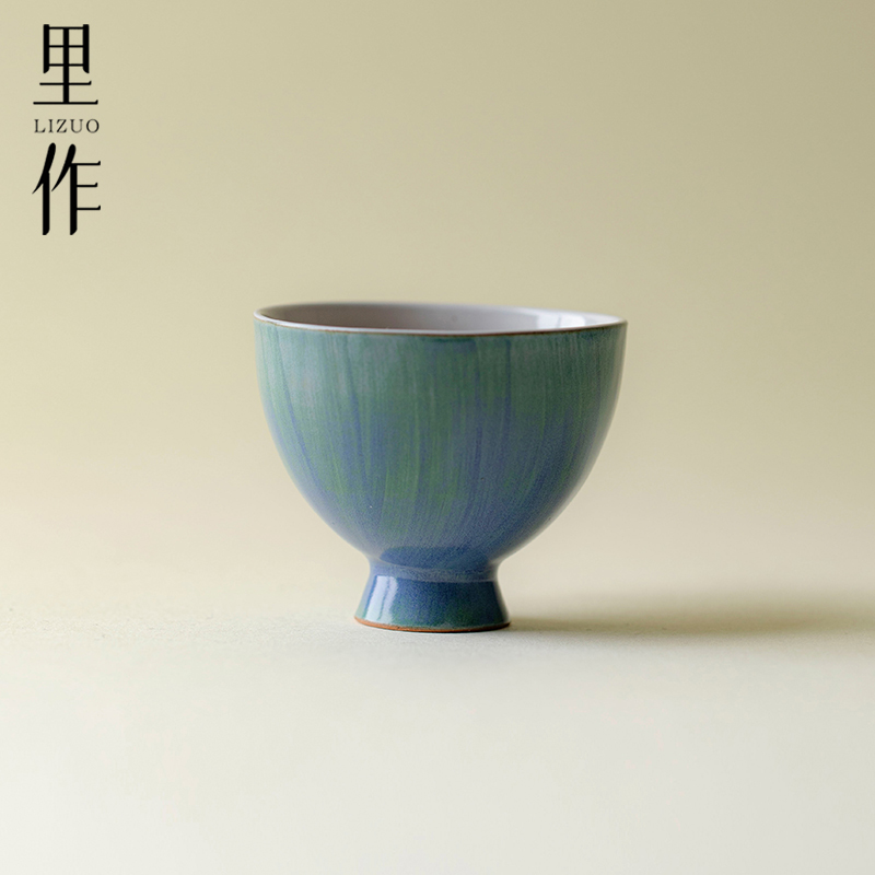 里作 粗陶窑变手工高足小茶杯创意陶艺薄胎品茗杯功夫茶具主人杯
