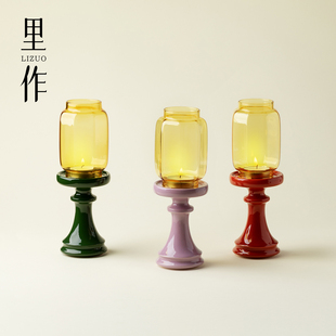 里作 明清玻璃烛台故宫红新中式家用复古礼佛蜡烛底座摆件氛围灯