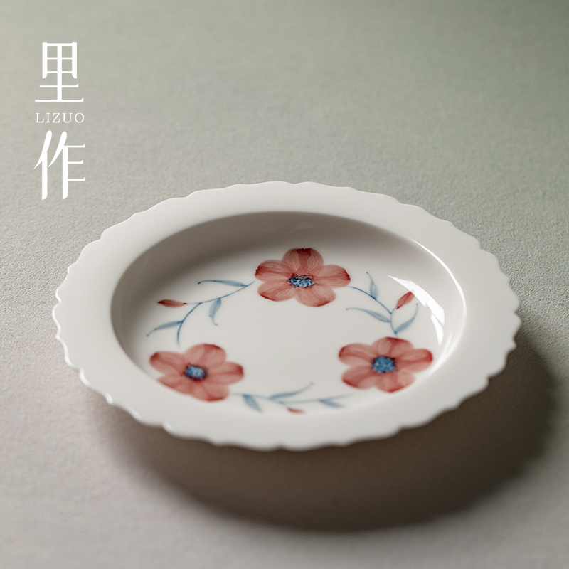 里作高端玉瓷手绘花口壶承釉下彩功夫茶具干泡盘茶承茶艺壶托茶盘