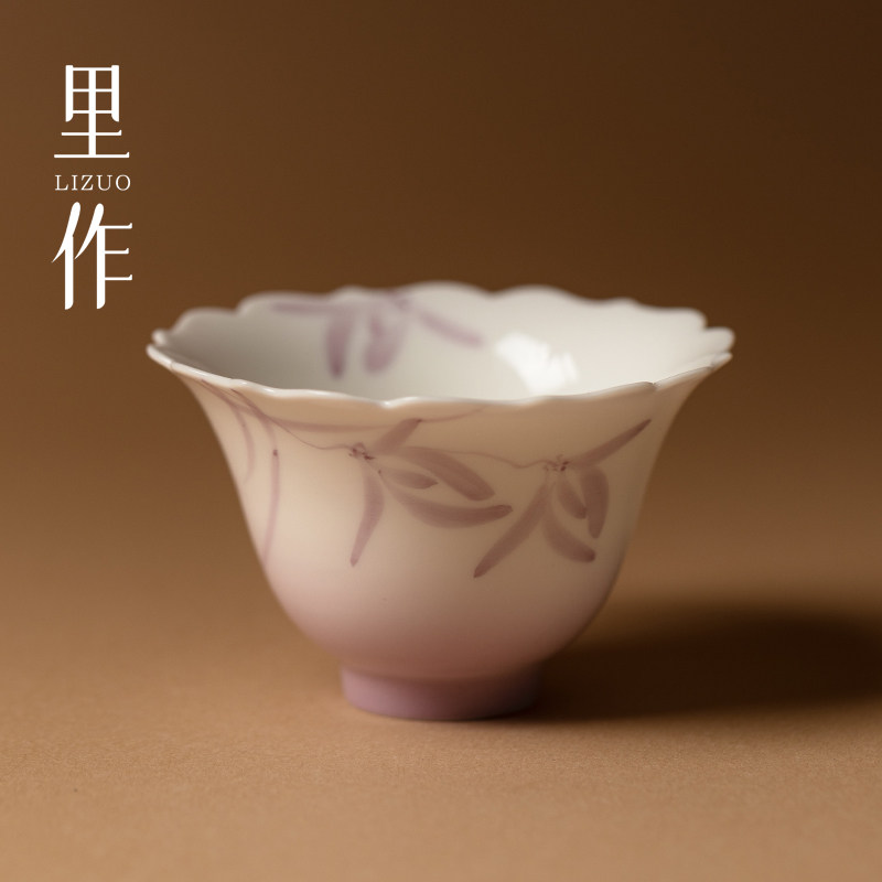里作玉瓷手绘兰花主人杯家用客厅茶几喝茶茶杯女神杯花口杯品茗杯