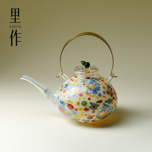 里作冰玉繁花铜提梁壶煮茶壶原创耐热玻璃电陶炉烧水壶绿茶壶单壶