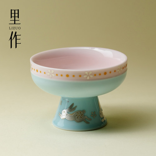 里作 高端银彩玉兔高足主人杯精致女士茶杯高颜值功夫茶具品茗杯