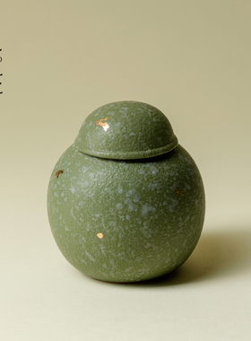 里作中国传统色绿色陶瓷茶叶罐便携迷你密封罐家用存储罐小号茶仓