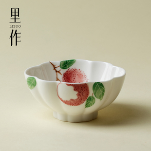 里作长安的荔枝花口主人杯创意手绘茶杯景德镇高端高瓷品茗杯茶具
