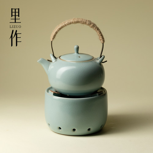 里作 汝窑天青高颜值提梁壶日式开片围炉煮茶壶纯手工陶瓷泡茶壶