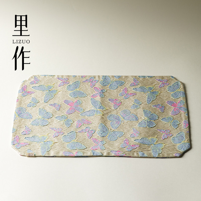 里作少女感蝴浮雕蝶双面茶席织锦缎面提花高档茶桌垫子高颜值手工