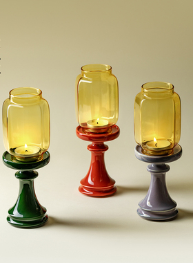 里作 明清玻璃烛台故宫红新中式家用复古礼佛蜡烛底座摆件氛围灯