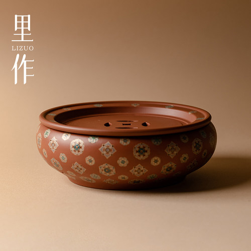 里作朱泥手拉胚茶盘禅意陶瓷壶承