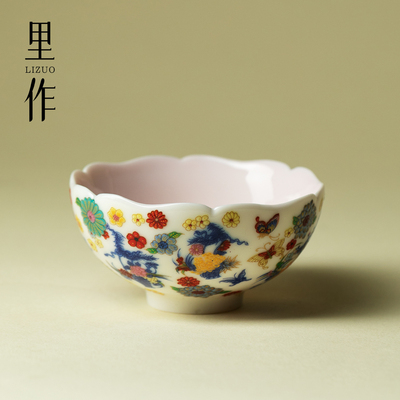 里作绘梦繁花高颜值花口茶杯粉彩陶瓷主人杯创意新中式品茗杯单杯
