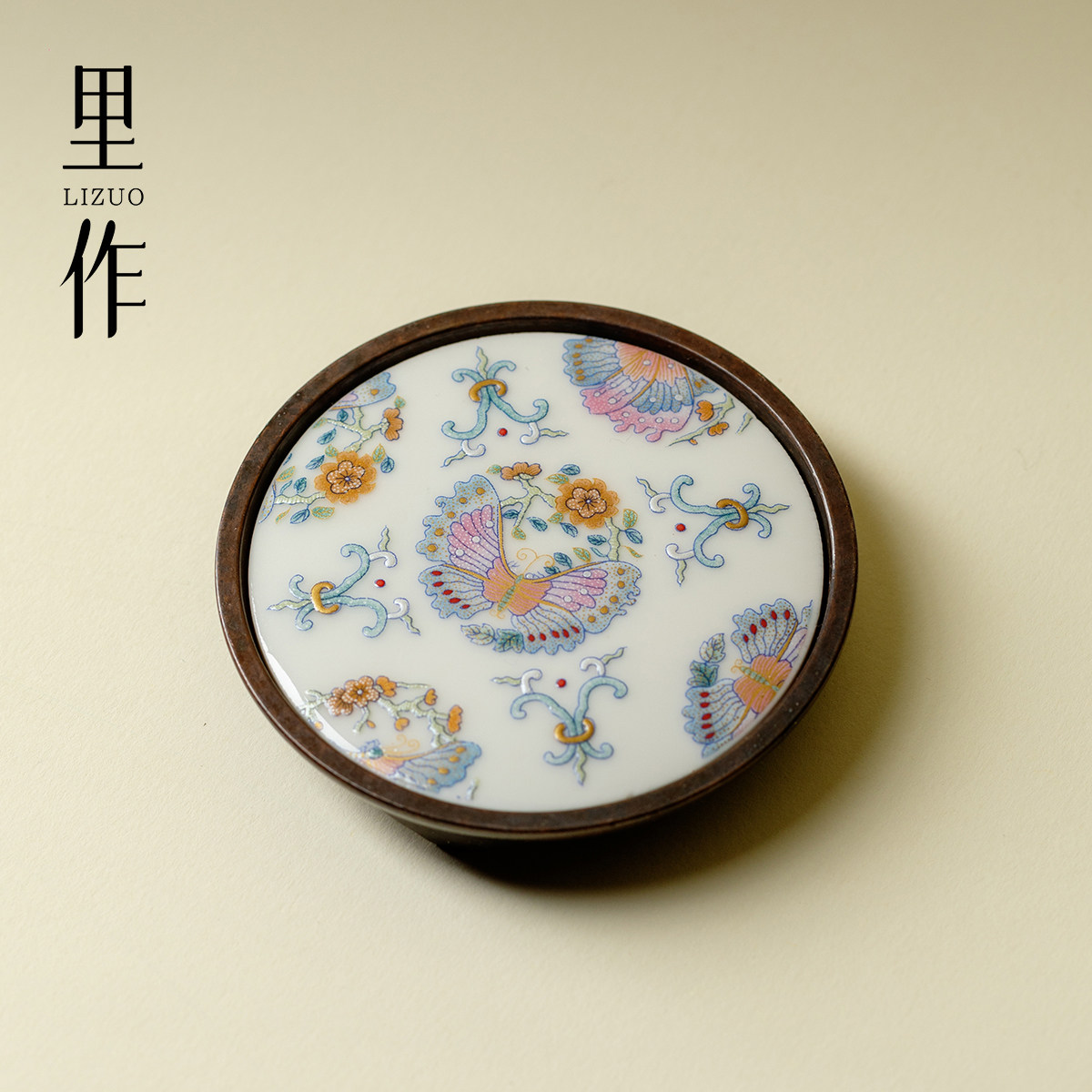 里作蝶舞花间粉彩盖置高端创意茶壶盖碗盖托茶道配件杯垫杯托茶具图片