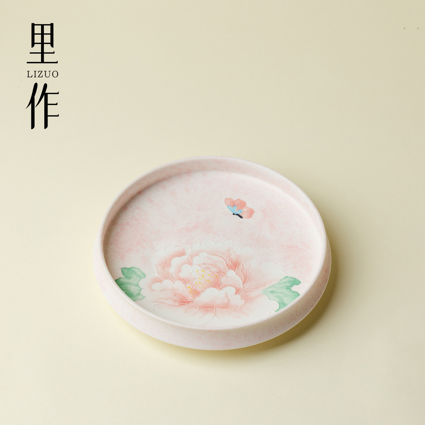 里作手绘浅粉牡丹壶承高颜值雪花白家用干泡盘陶瓷功夫茶具茶托盘图片