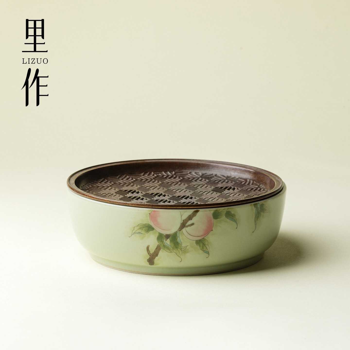 里作手绘高颜值寿桃壶承手工陶瓷茶盘带盖壶承家用功夫茶具小茶台