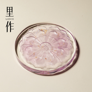 里作  高端琉璃粉彩莲花瓣杯垫日式功夫茶具高颜值茶杯杯托茶托
