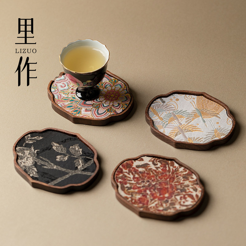 里作 新中式禅意胡桃木托杯垫实木布艺杯托家用功夫茶具茶道配件