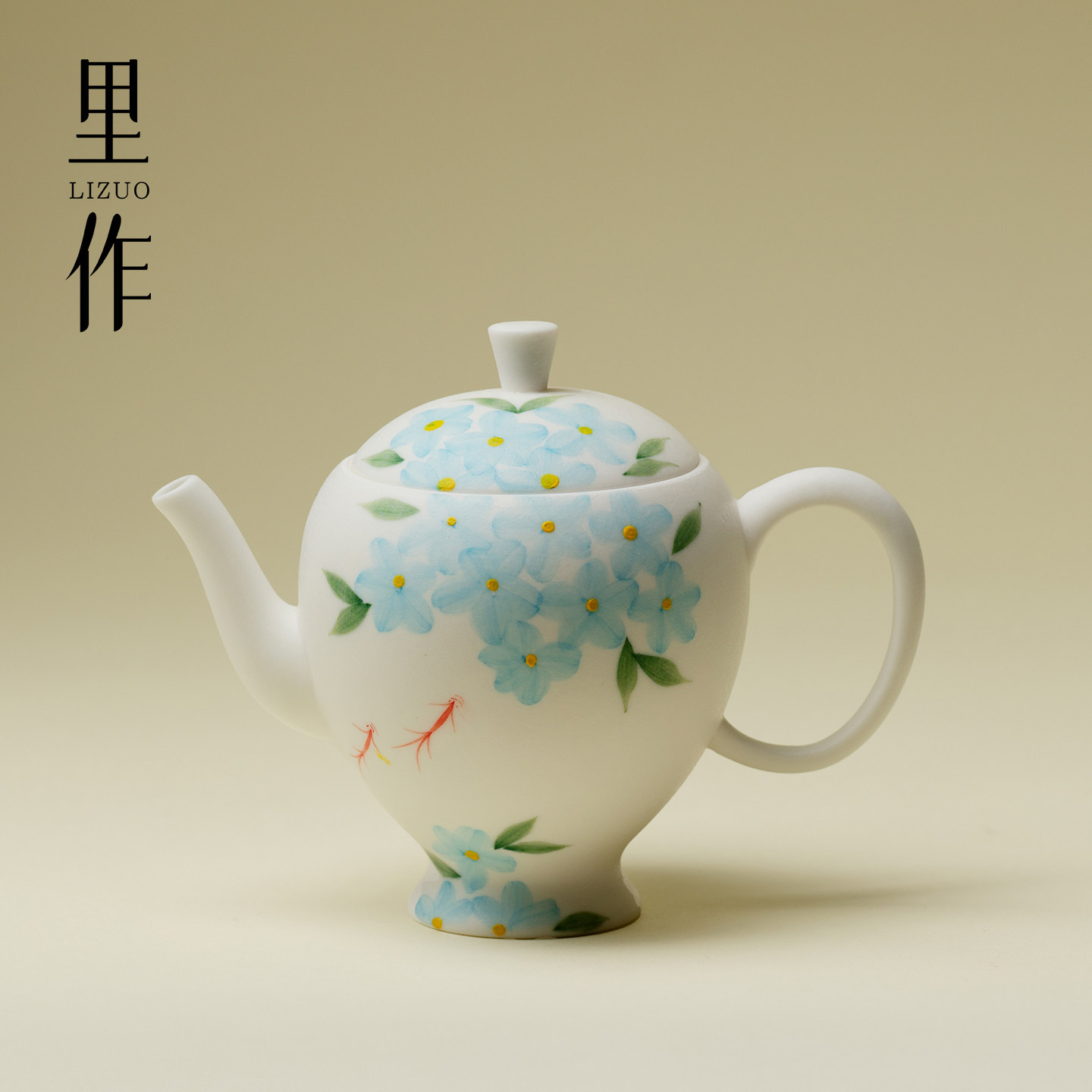 里作纯手绘花影游鱼茶壶创意釉下彩手工泡茶壶高档岩矿白功夫茶具,餐饮具,茶壶,淘宝优惠券,粉丝福利购,淘宝优惠卷