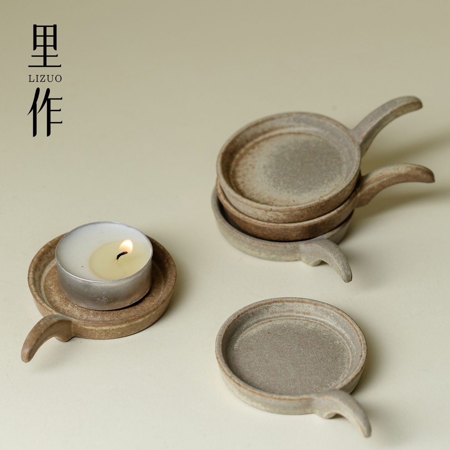 里作日式粗陶窑变蜡烛台座底托