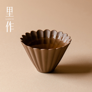 复古菊瓣主人杯宜兴紫砂黄段泥品茗杯高颜值女士专用茶杯 里作日式