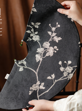 里作复古黑色织锦扇形茶席新中式禅意茶桌布垫子一人茶席小号双面