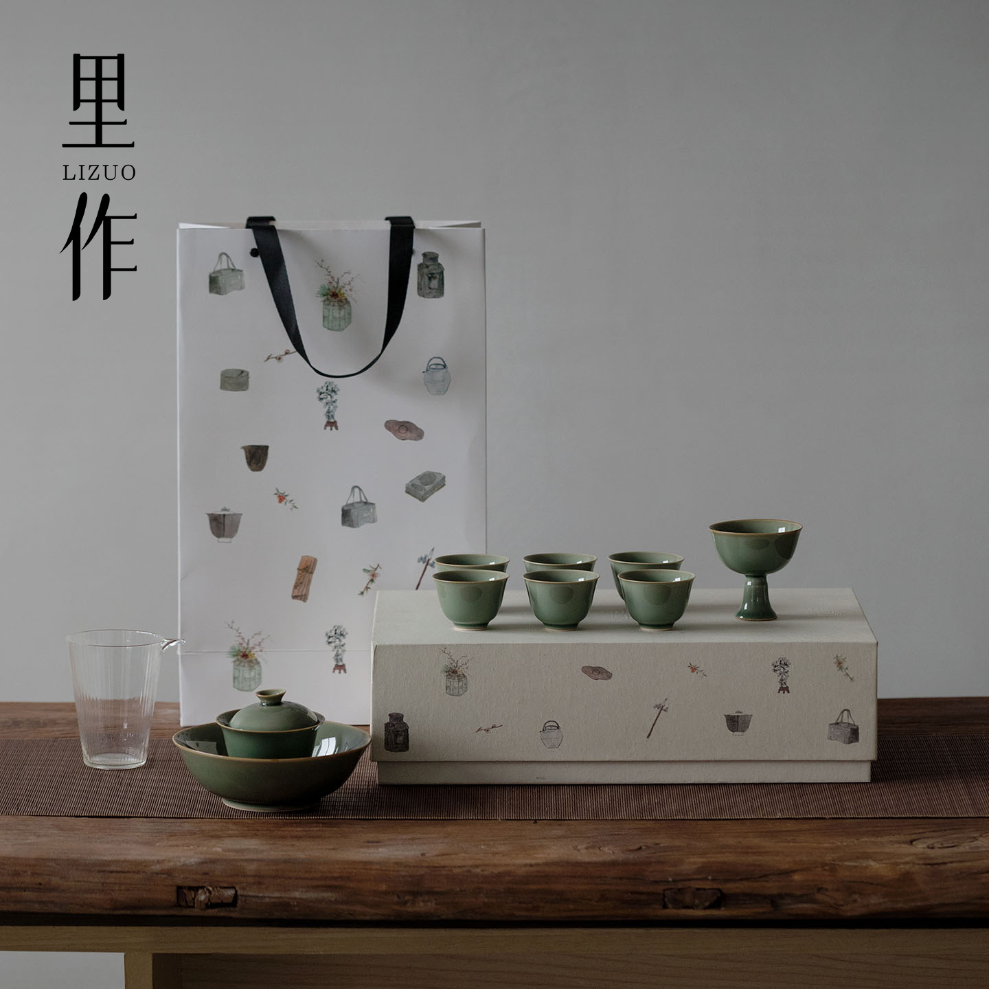 里作越窑青瓷盖碗茶杯礼盒套组整套功夫茶具文创礼品伴手礼送长辈