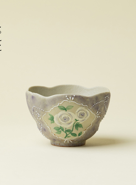 里作 手工焦糖釉开窗玫瑰枯荷主人杯陶瓷高端茶杯家用茶具品茗杯