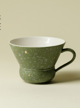 里作 中国传统色绿色陶瓷茶杯功夫茶具家用主人杯带把精致品茗杯