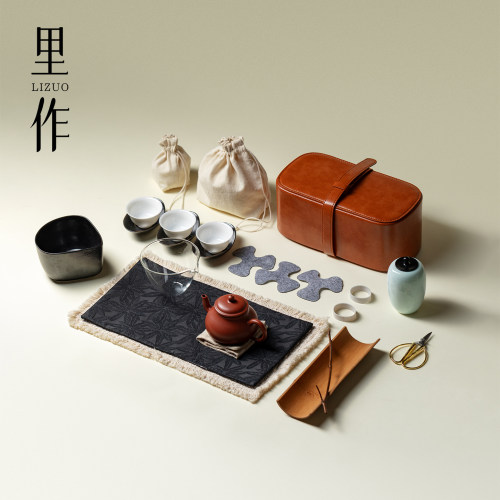 里作安藤雅信旅行茶具套装便携式皮革收纳茶箱户外紫砂壶茶人套组