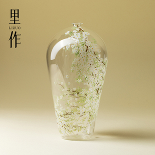 里作梨絮新中式玻璃花瓶高颜值玉兰花高级感小众玄关客厅插花花器