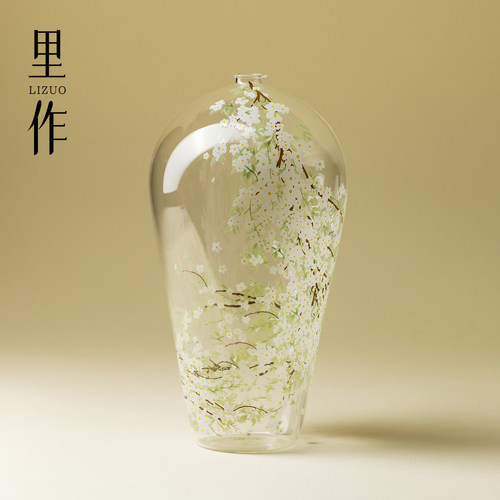 里作梨絮新中式玻璃花瓶高颜值玉兰花高级感小众玄关客厅插花花器