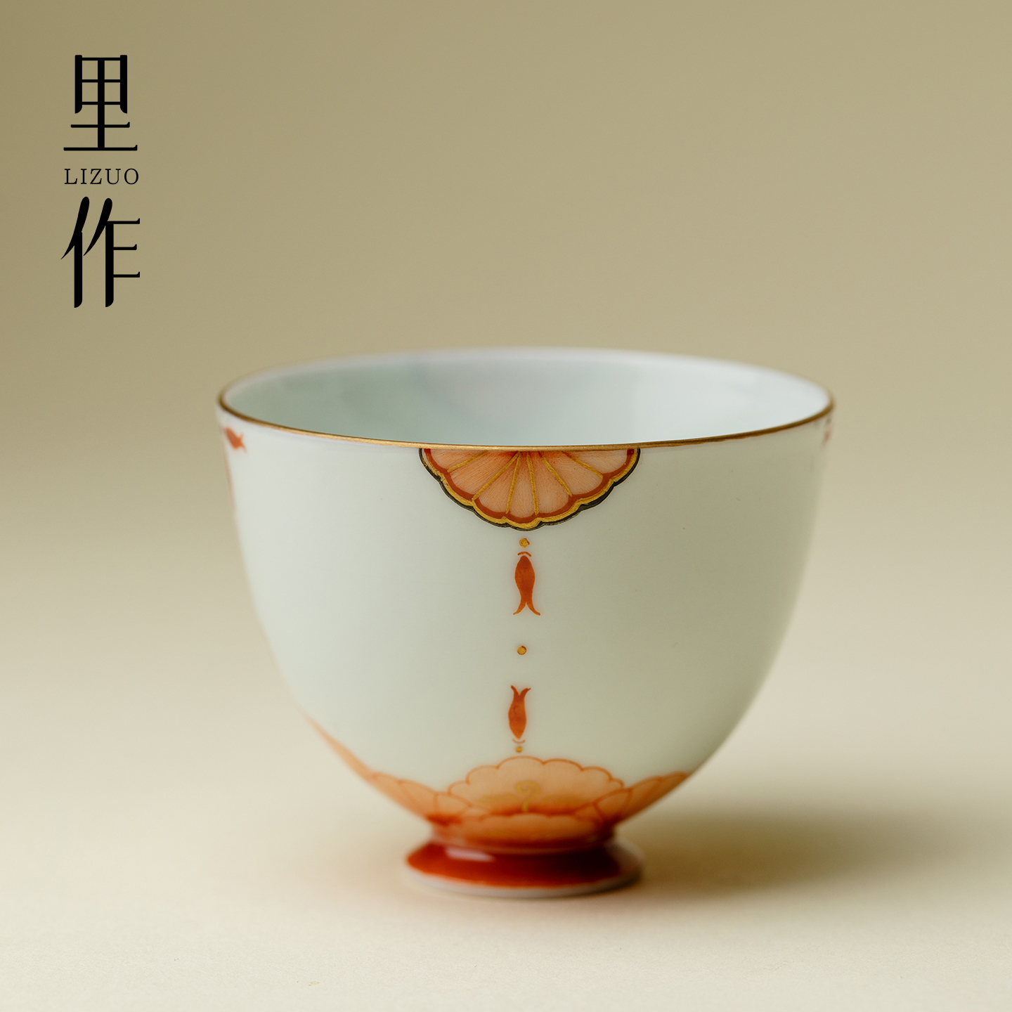 里作 合吾手绘金丝团花茶杯景德镇全手工粉彩主人杯高颜值品茗杯