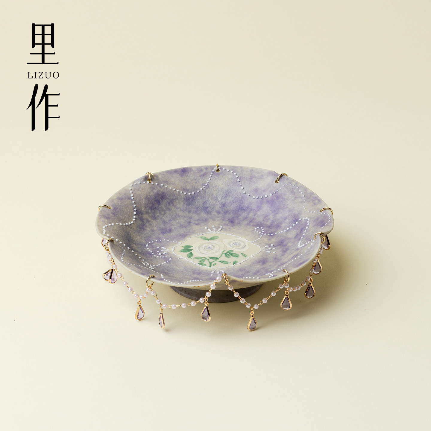 里作手绘开窗玫瑰花口壶承陶瓷干泡盘果家用功夫茶具盖碗茶壶托盘图片