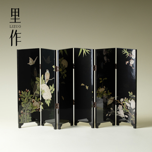 里作新中式茶空间茶桌小屏风摆件中国风复古茶台漆器摆件茶道配件