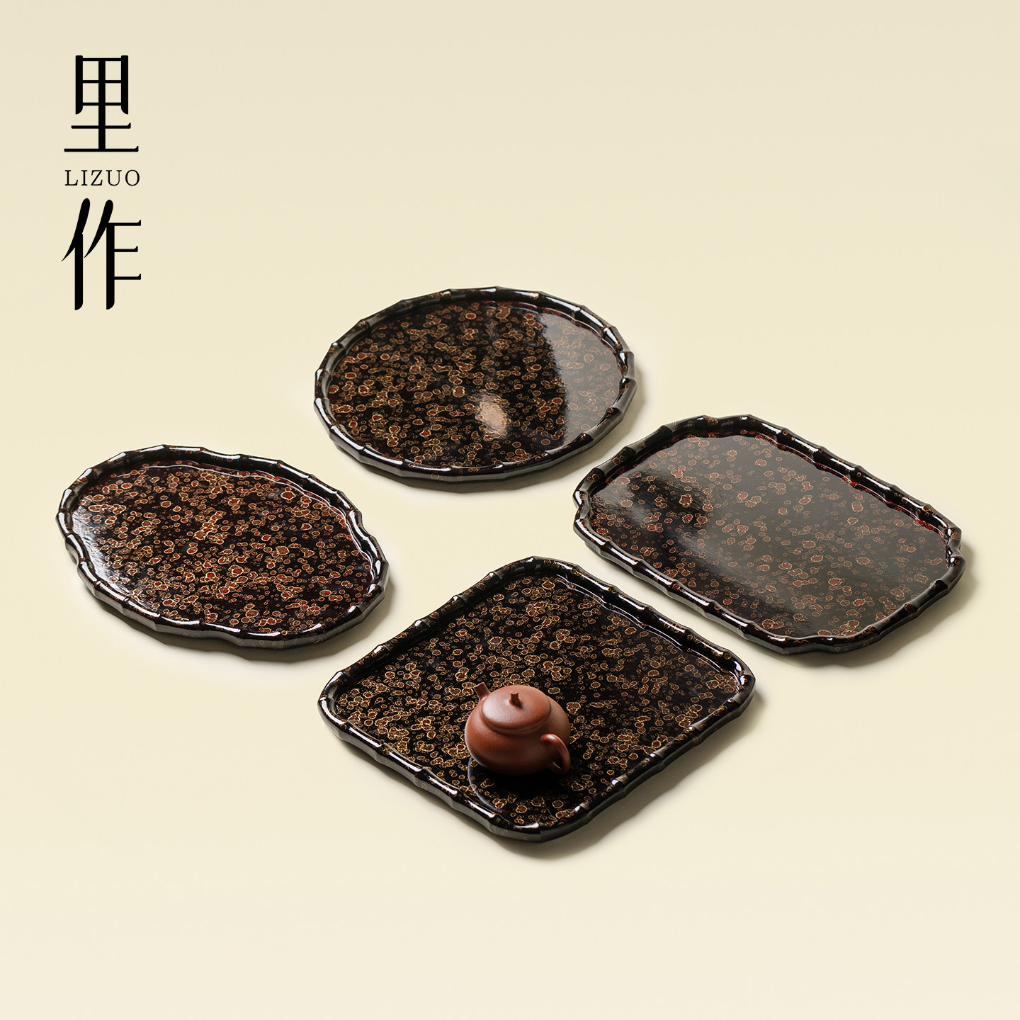 里作新中式复古楠竹漆器茶盘手工家用茶室茶道配件创意茶具干泡盘图片