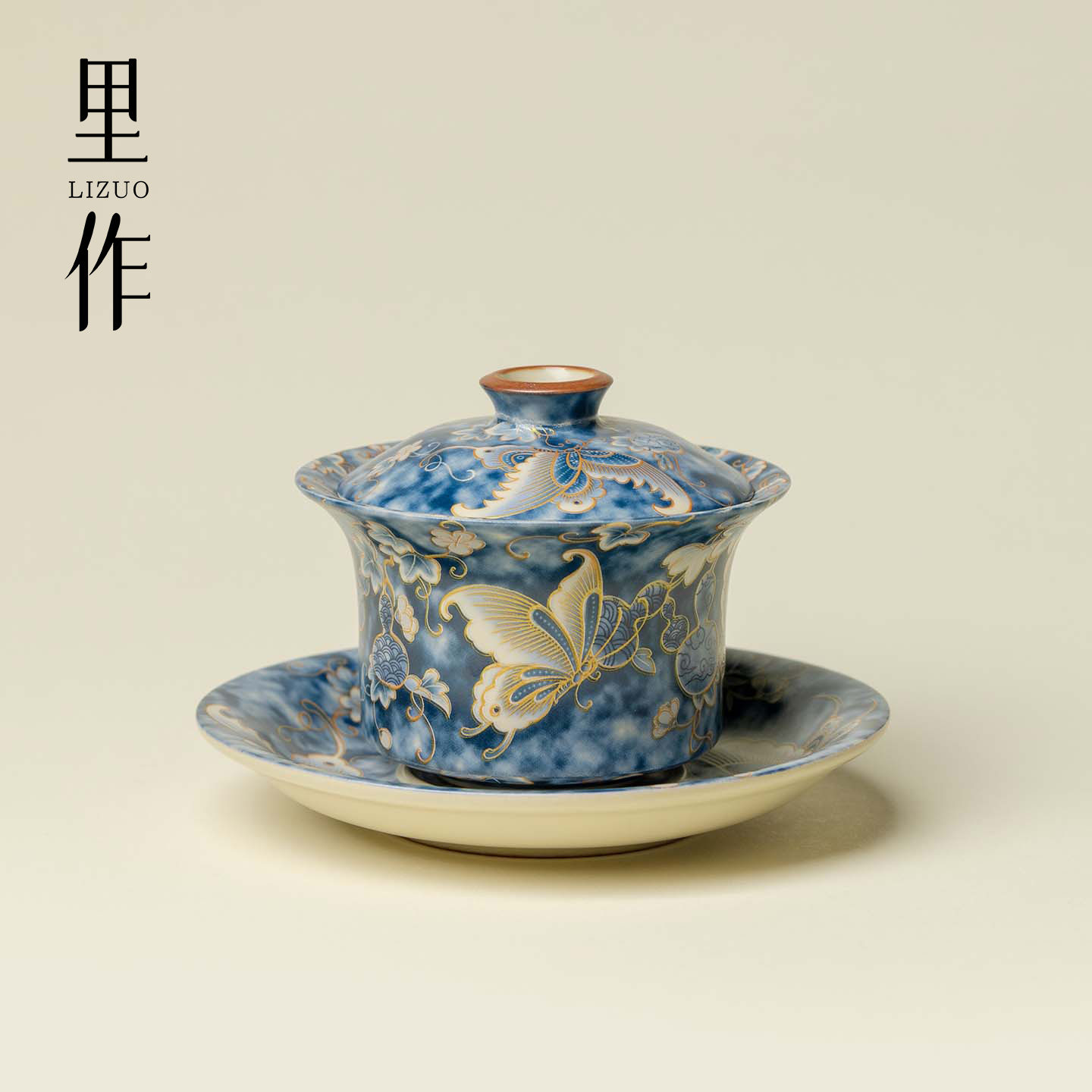 里作 蝶恋花陶瓷三才盖碗手工茶具泡茶碗茶杯高档轻奢悬停沏茶碗